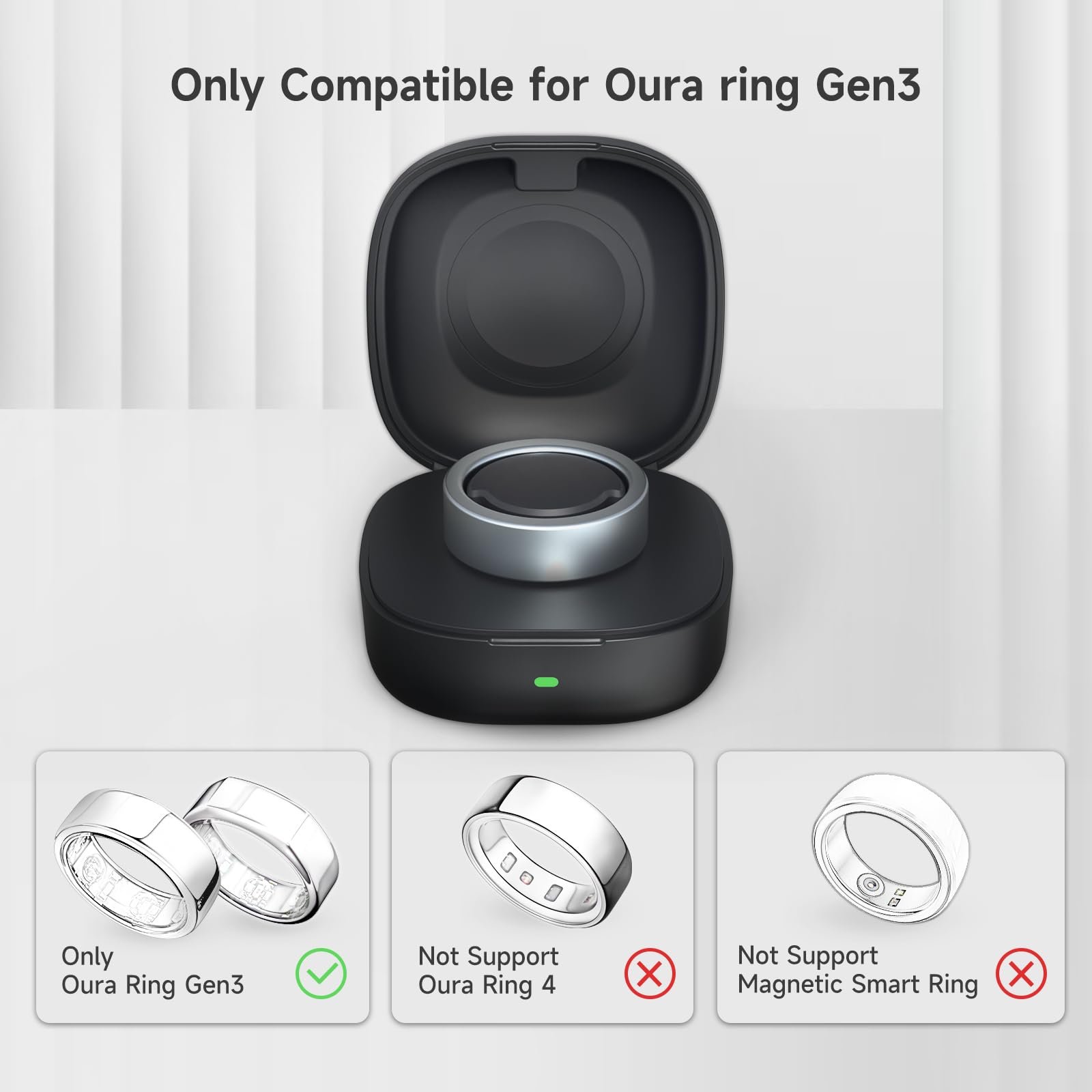 Vodi Mosa Wireless Charger Case Compatible With Oura Ring Gen3 Heritage/Horizon Small Portable Travel Charging Box For Smart Rin